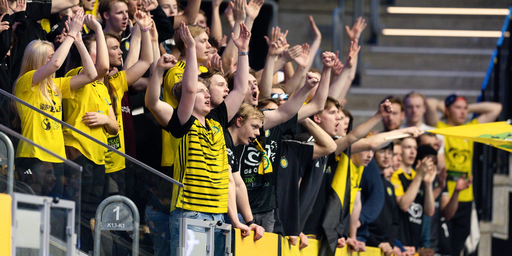 260416 Sävehofs klack under kvartsfinal fyra i Handbollsligan herr mellan Sävehof och Hammarby den 16 april 2026 i Partille. 
Foto: Michael Erichsen / BILDBYRÅN / COP 89 / MI0968