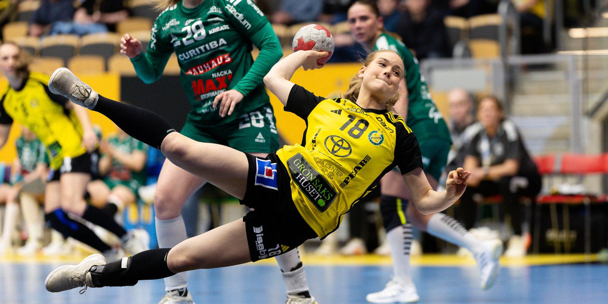 260416  Sävehofs Thea Berlin under kvartsfinal tre i Handbollsligan dam mellan Sävehof och Skuru den 16 april 2026 i Partille. 
Foto: Michael Erichsen / BILDBYRÅN / COP 89 / MI0967